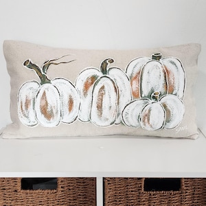 Fall White Orange Pumpkin Hand-painted Pillow Cover