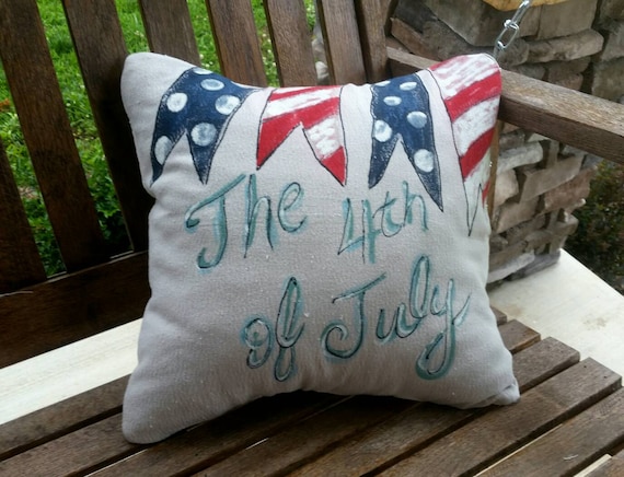 Fourth of July Banner Pillow, Red and Blue Polka-dot Banner, Stars