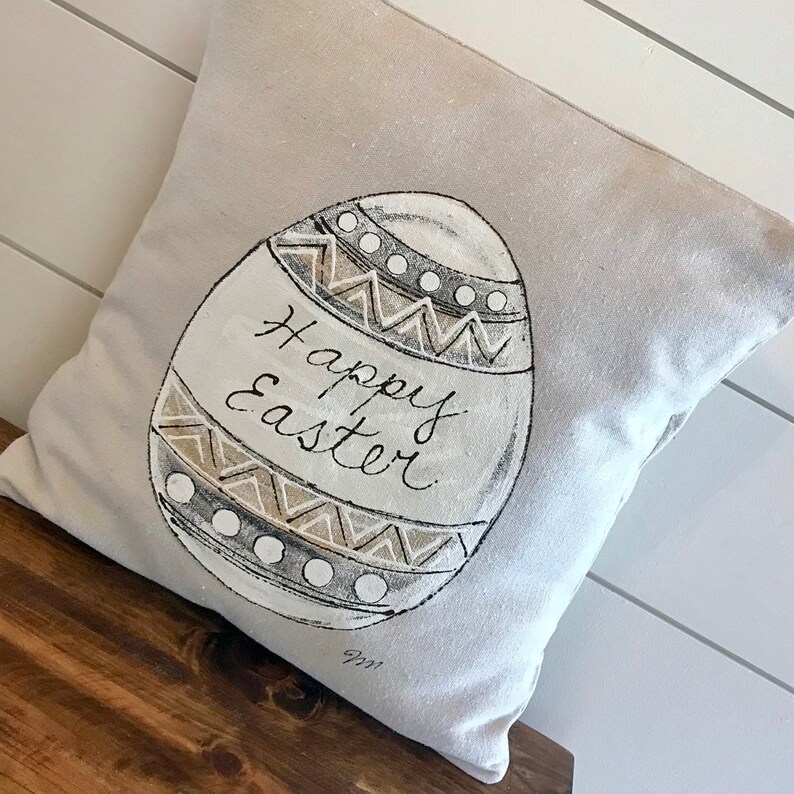 Farmhouse White Easter Egg Pillow Floppy Ear Bunny Happy Etsy