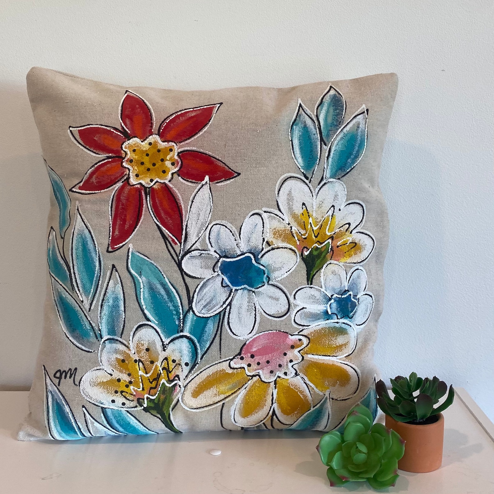Assorted Spring Flowers Flower Pillow Handpainted Pillows Etsy