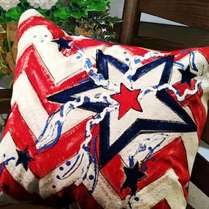 Chevron 4th of July Pillow, Stars and Stripes, Red, White and Blue, Hand-painted, Pillow Cover