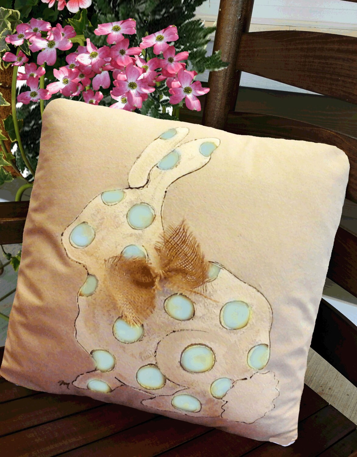 Polka-dotted, Bunny With Burlap Bow, Easter, Infant, Baby Nursery, Hand ...