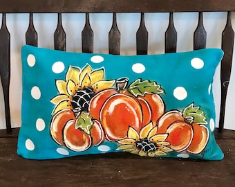 Arancio Zucca Turchese Copricuscino dipinto a mano