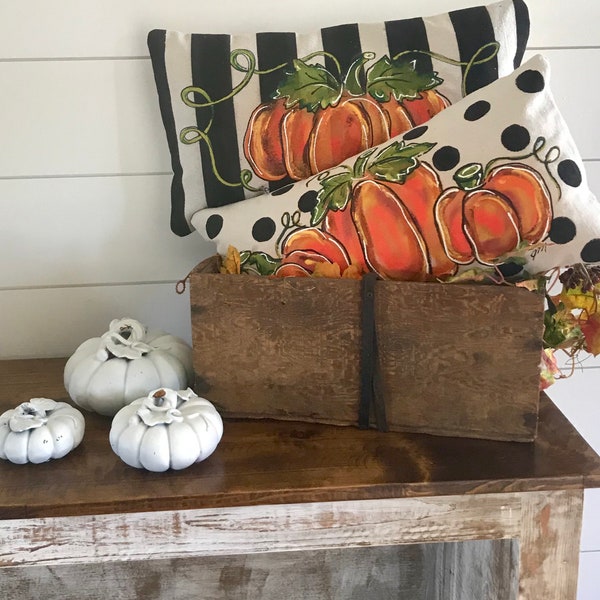 Pumpkin Lumbar, Polka-dot Pillows, Hand-painted Pillow, Black and White, Fall Pumpkin Pillow  Halloween, Thanksgiving, Pillow Cover