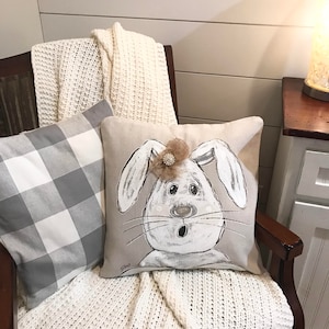 Floppy Ear Bunny Easter Hand-painted Pillow Cover