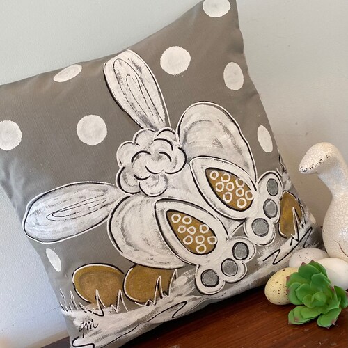 Bunny Tail Pillow Easter Pillow Handpainted Pillow Cover Etsy