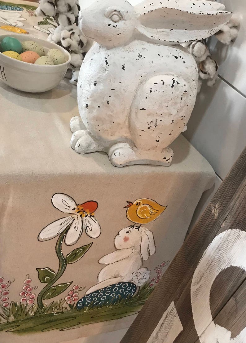 Bunny and Daisy Hand-painted Table Runners, Easter Table Linens, Springtime Decorations, Handmade image 5