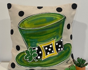 Leprechaun Hat St. Patrick's Day Hand-painted Pillow Cover