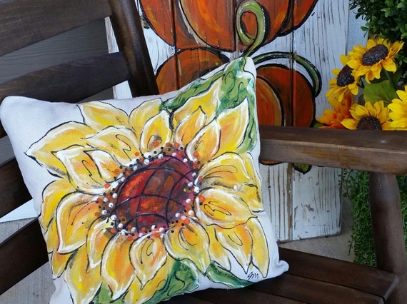 Gift For Women Sunflower Room Decor Porch Pillows Sunflower Pillows Fall Pillows Hand Painted Handmade Pillow Cover