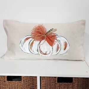 Fall White Orange Pumpkin Hand-painted Pillow Cover