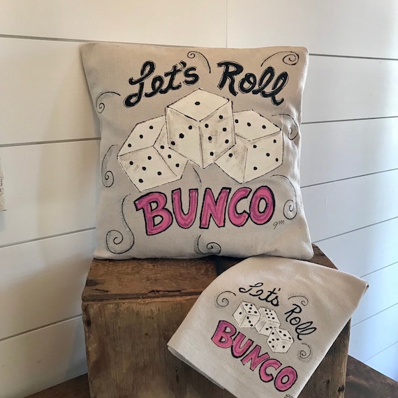 Bunco Gift Pillow Cover, Bunco Hand Towel, Hand-painted, Bunco Gifts