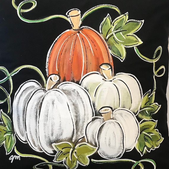 Orange and White Pumpkins on Black Fall Pumpkin Pillows Hand painted Pillow Cover Etsy Canada