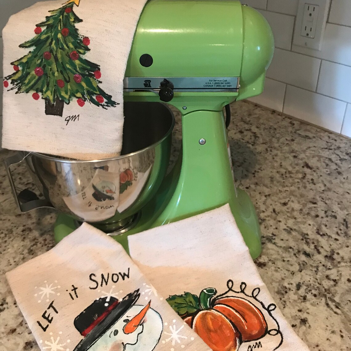 Holiday Hand Towel Gift Set Handpainted Kitchen Dish Towels Etsy