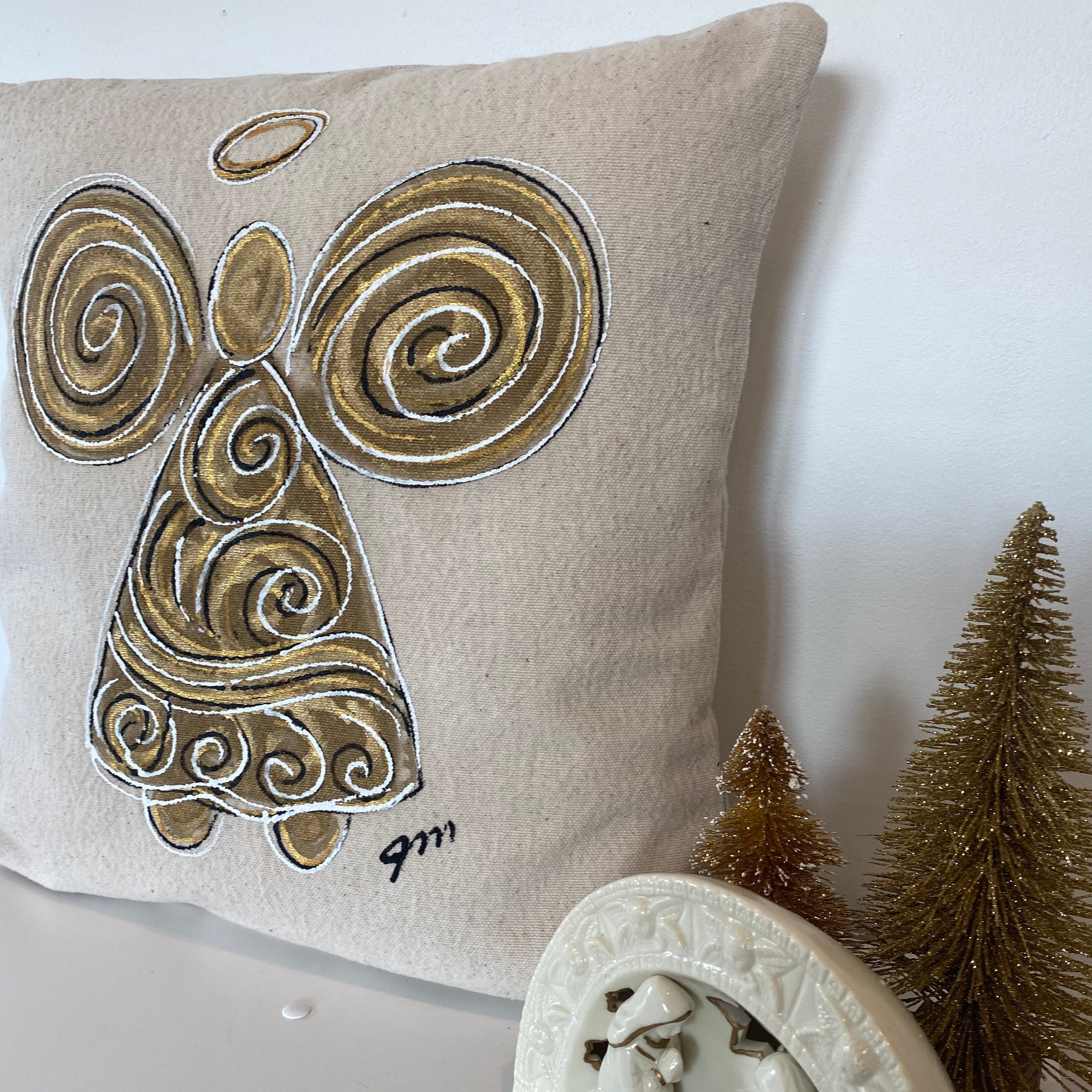 Gold and Silver Angel Pillow Hand painted Pillows Gold Glitter Decorations Pillow Cover Etsy