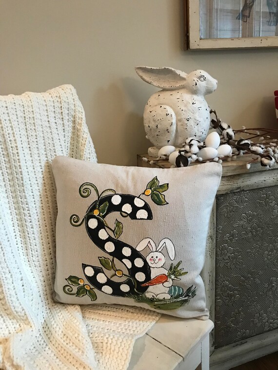 Black Polka Dot Letter Easter Hand painted Personalized Pillow Cover Etsy Canada
