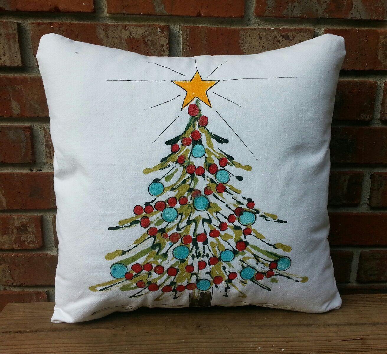 Shop silk Christmas pillow covers with white tree and gold star