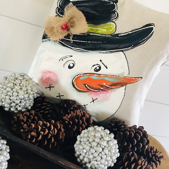 Snowman Black Top Hat Burlap Bow Hand 