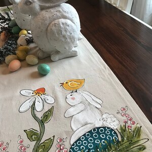 Bunny and Daisy Hand-painted Table Runners, Easter Table Linens, Springtime Decorations, Handmade image 6