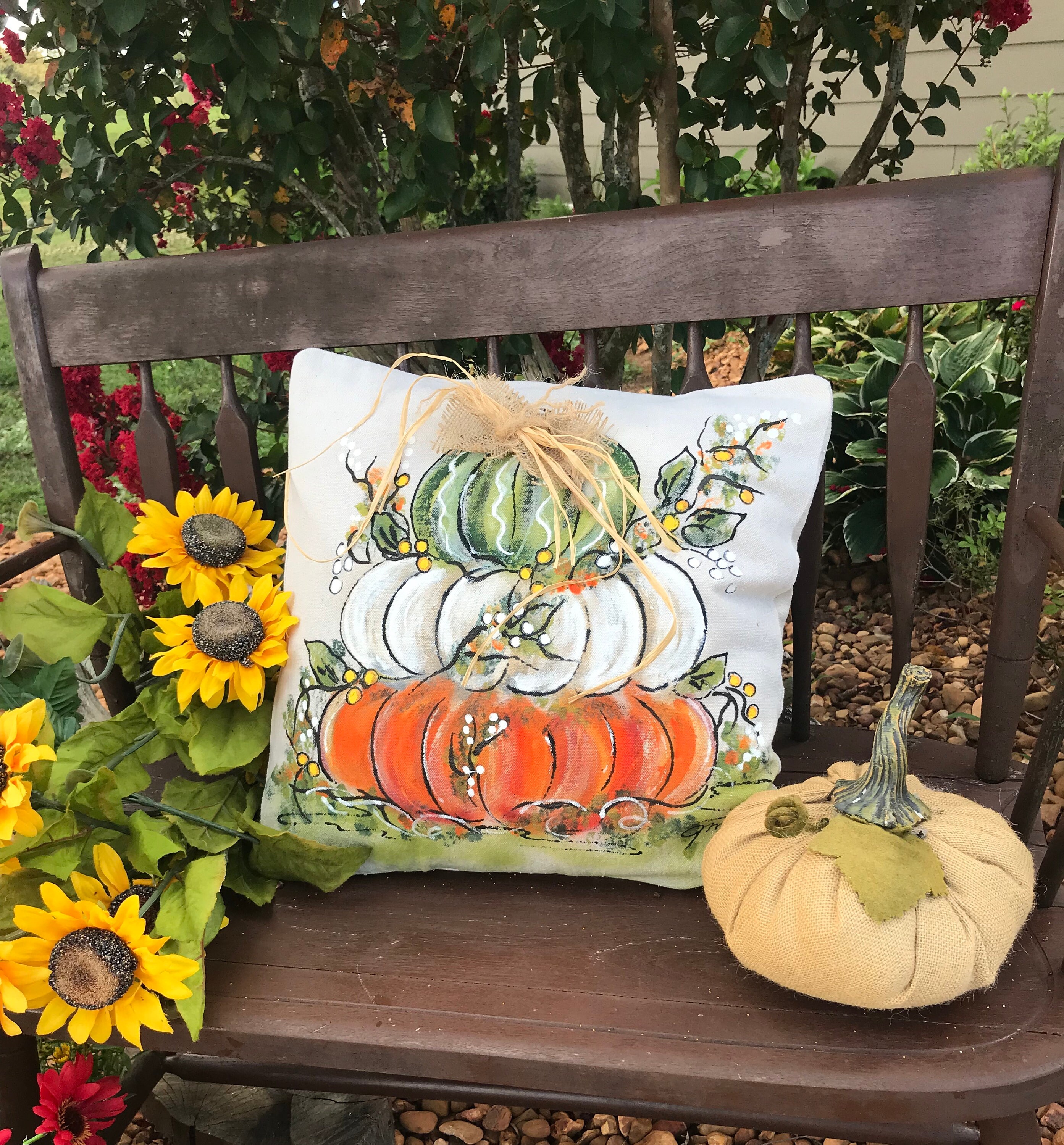 Stacking Pumpkins Fall Pillow Handpainted Pillow Cover Etsy