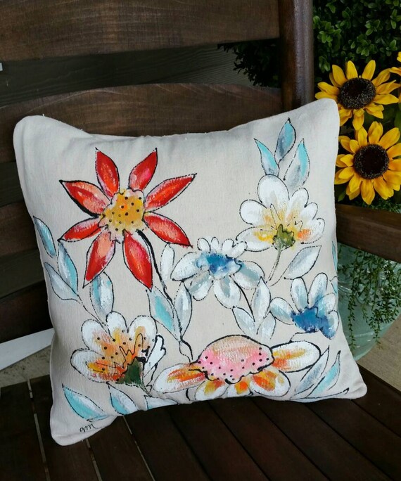 Assorted Spring Flowers Flower Pillow Hand Painted Pillows Etsy