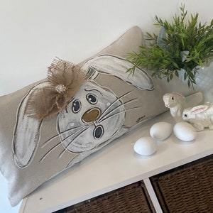 Floppy Ear Bunny Lumbar, Easter Bunny, Easter Pillows, Hand-painted, Pillow Cover