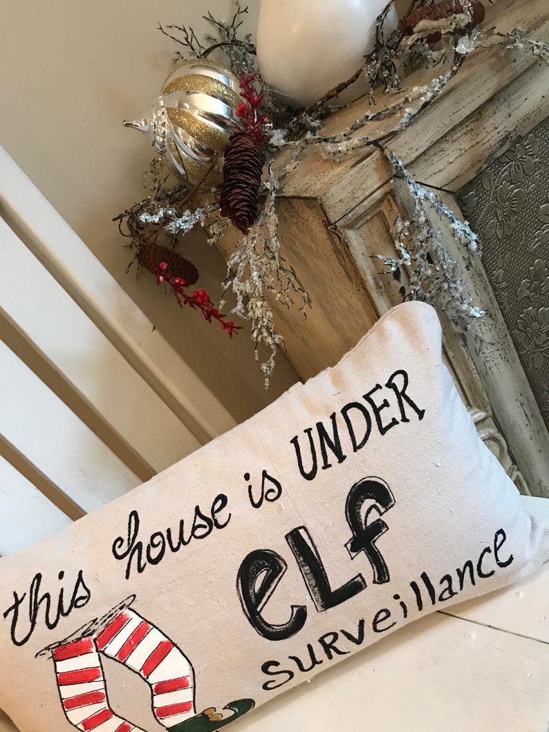 Elf Christmas Pillows Hand-painted Christmas Lumbar Red and | Etsy