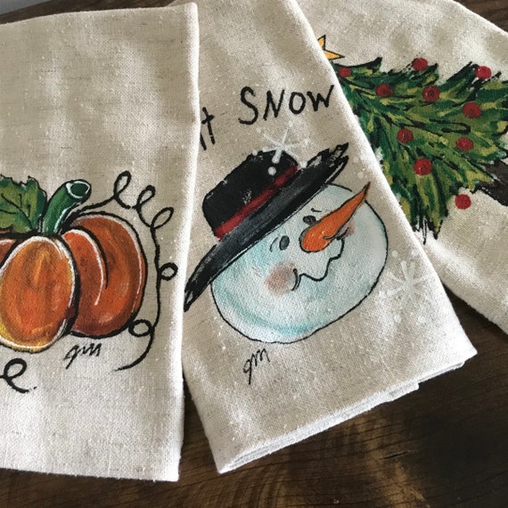 Towel Gift Set , 3 Hand Towels in Black or Festive Colors , His, Hers Guest  Towels, Christmas Holiday Gift for Newly-wed 