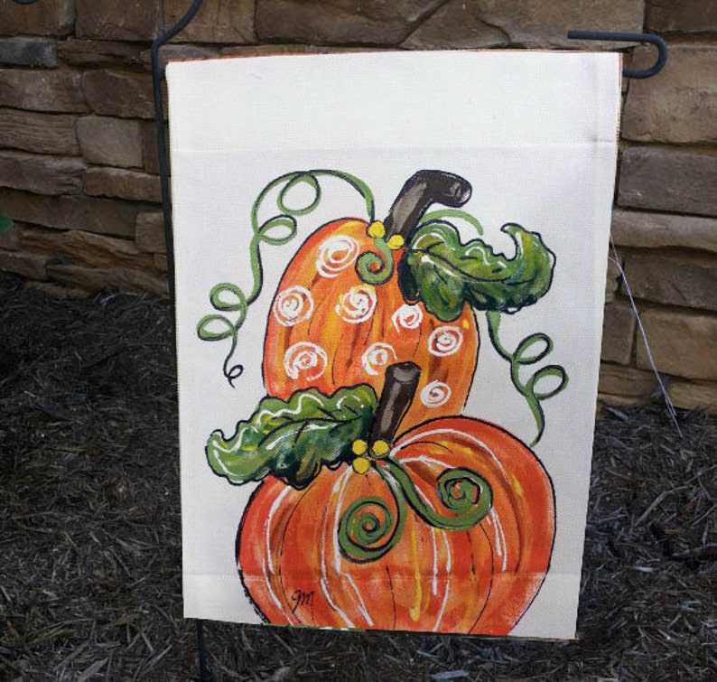 Pumpkin Garden Flaghandpainted Flags Fall Decor Home Etsy