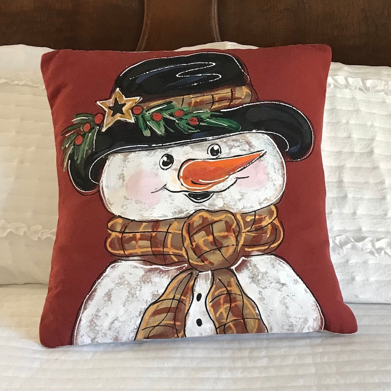 Snowman Pillow Burgundy Cranberry Winter Pillows Etsy