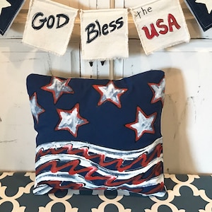 Stars and Waves Patriotic Hard Painted Pillow Cover