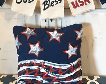 Stars and Waves Patriotic Hard Painted Pillow Cover