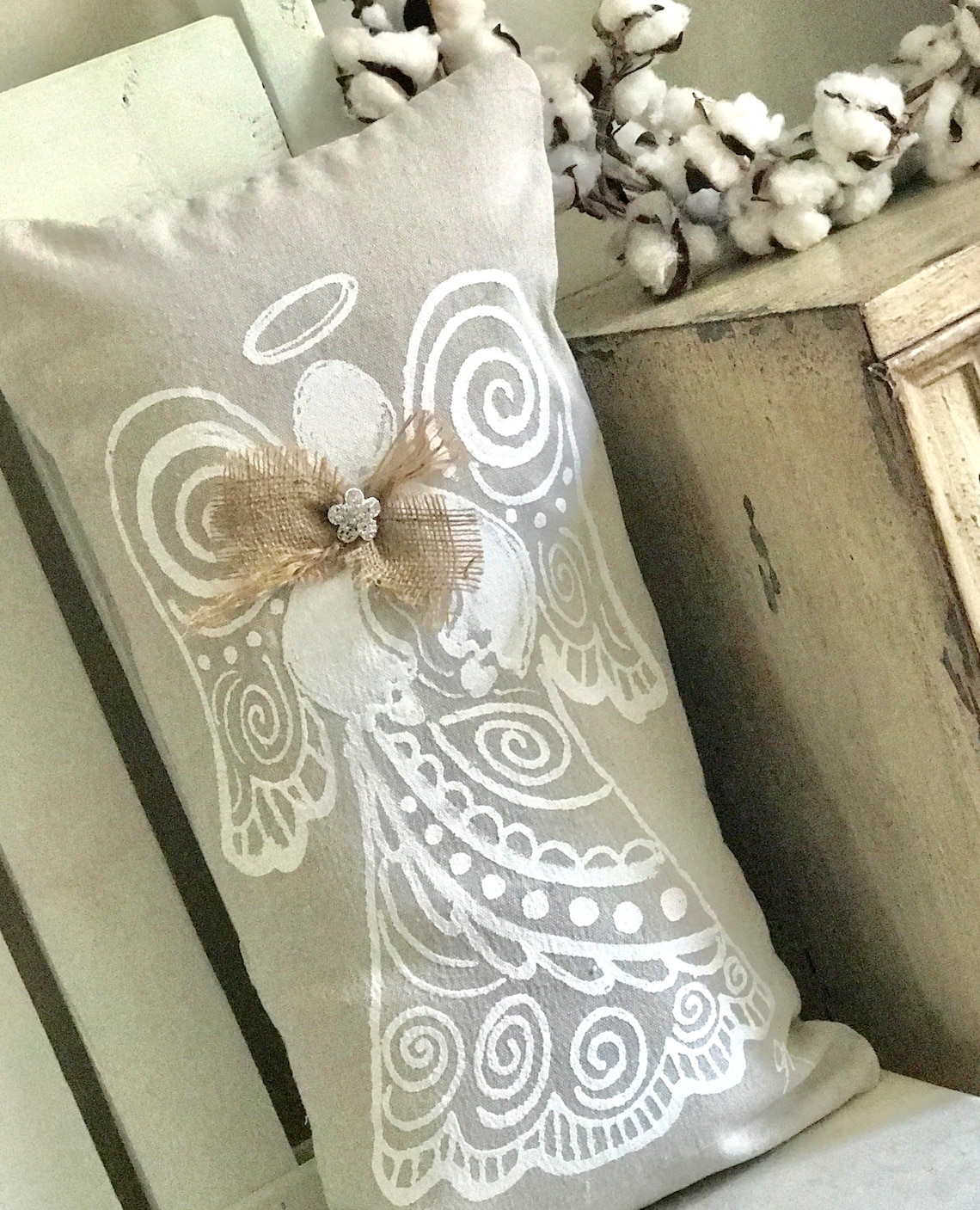 Angel Pillow Handpainted Handmade Pillow Cover Etsy