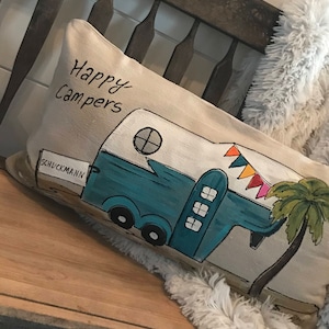 Fifth Wheel Camper, Personalized Gifts, Camping Accessories, Cottage Style, Lake House, Accessories, Lumbar, Hand Painted, Pillow Cover