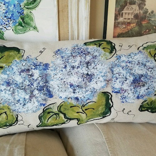 Flower Garden Lumbar Handpainted Pillow Cover Etsy