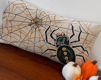 Black Spider Web Pillow, Hand-painted Fall Pillow, Lumbar Pillow Cover