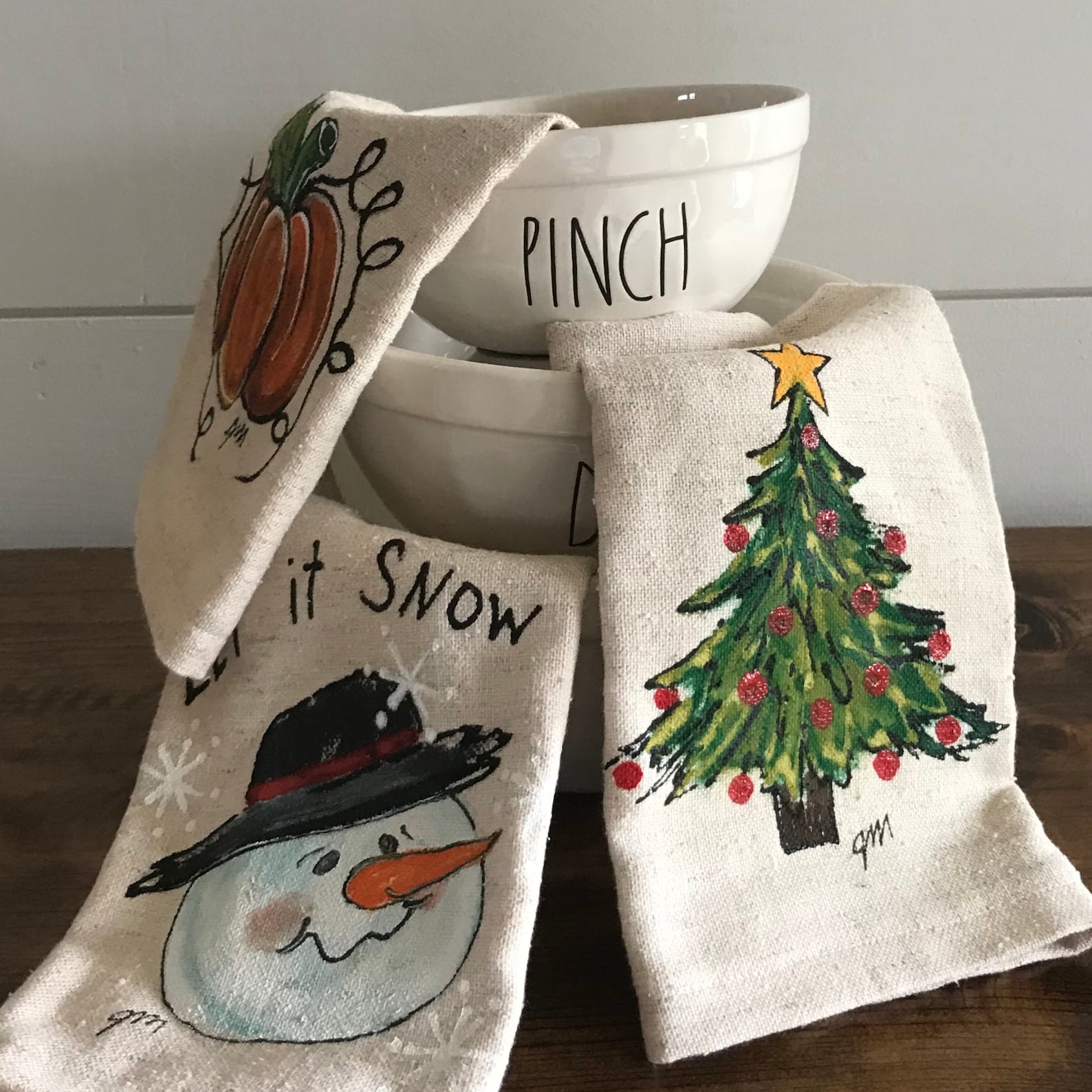 Holiday Hand Towel Gift Set Handpainted Kitchen Dish Towels Etsy