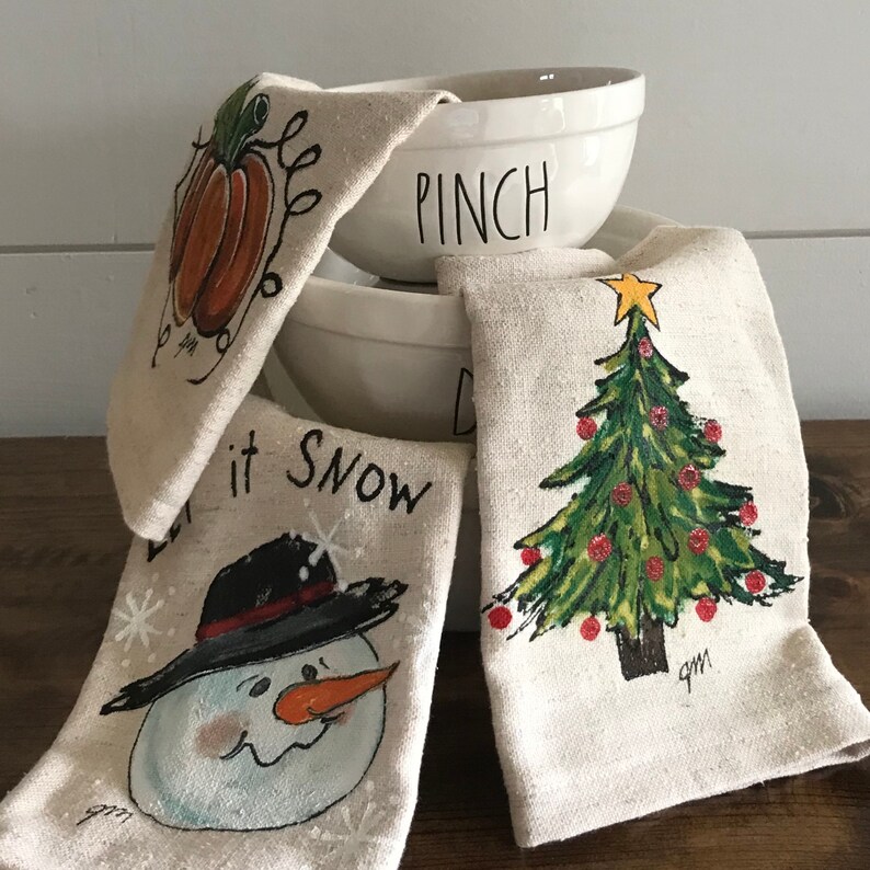 Holiday Hand Towel Gift Set Hand painted Kitchen Dish Towels Etsy