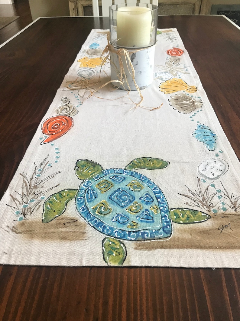 Beach Theme Runner Cottage Tablecloth Handpainted Etsy