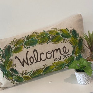 Greenery Personalized Wreath Lumbar, Spring and Summer, Hand-painted, Pillow Cover