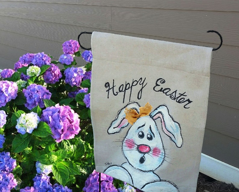 Bunny Yard Flag Handpainted Easter Flags Easter Decor Etsy