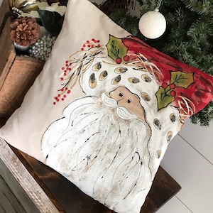 Red St. Nicholas  Hand Painted Pillow Cover