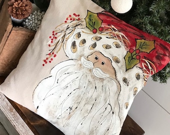 Red St. Nicholas  Hand Painted Pillow Cover