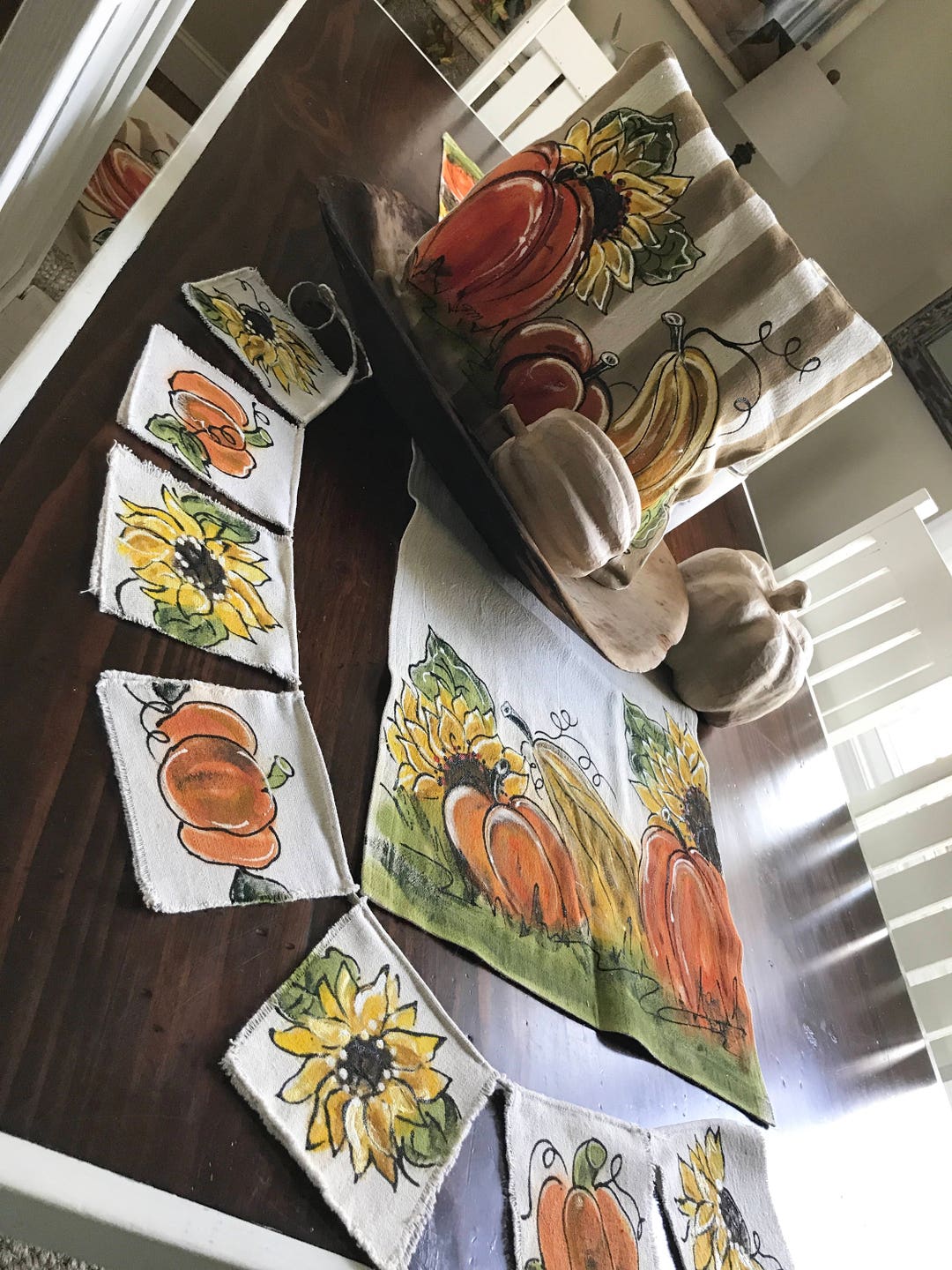 Fall Table Runner, Sunflowers and Pumpkins, Autumn Decor, Kitchen ...