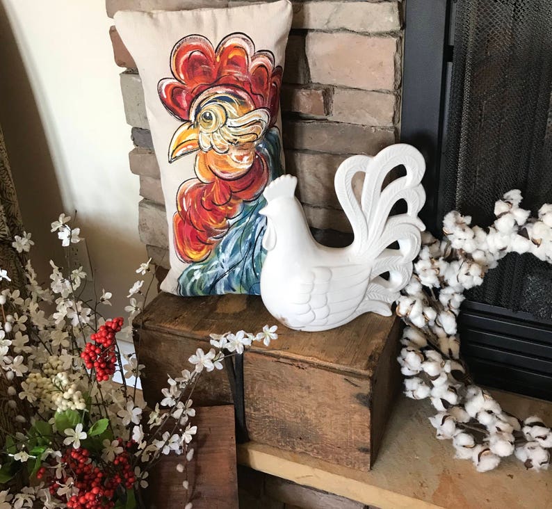 Gallo Colorido Lumbar Alto Rústico Granja Decoración de | Etsy
