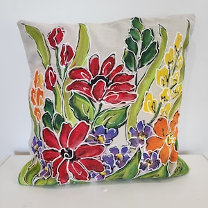 Red Daisy Flower Garden Hand-painted Pillow Cover