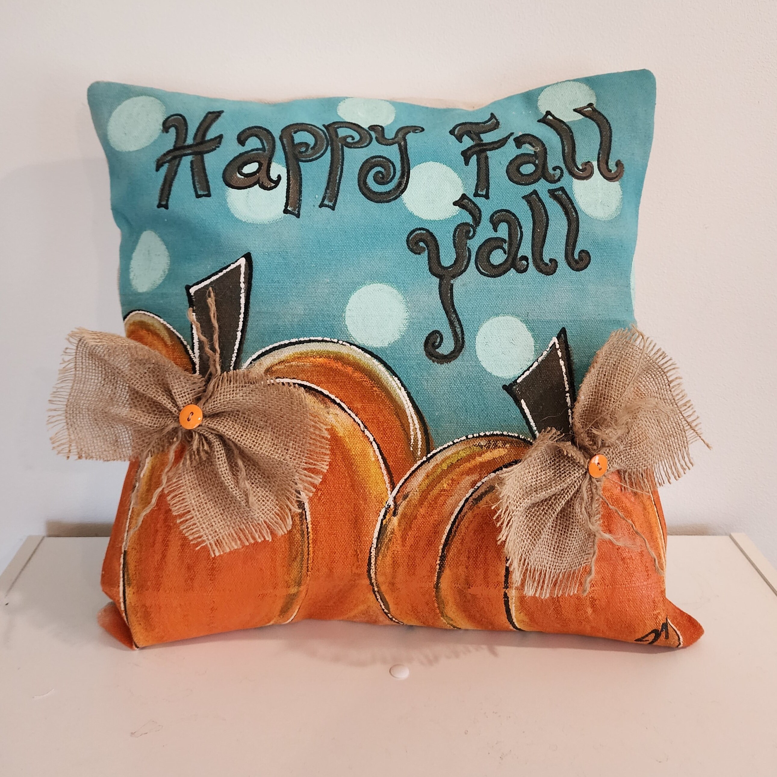 Happy Fall Y all Aqua Hand painted Pillow Etsy