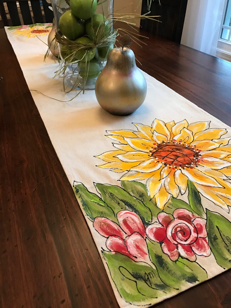 Sunflower Table Runner Hand Painted Gifts Table Cloth Etsy Australia