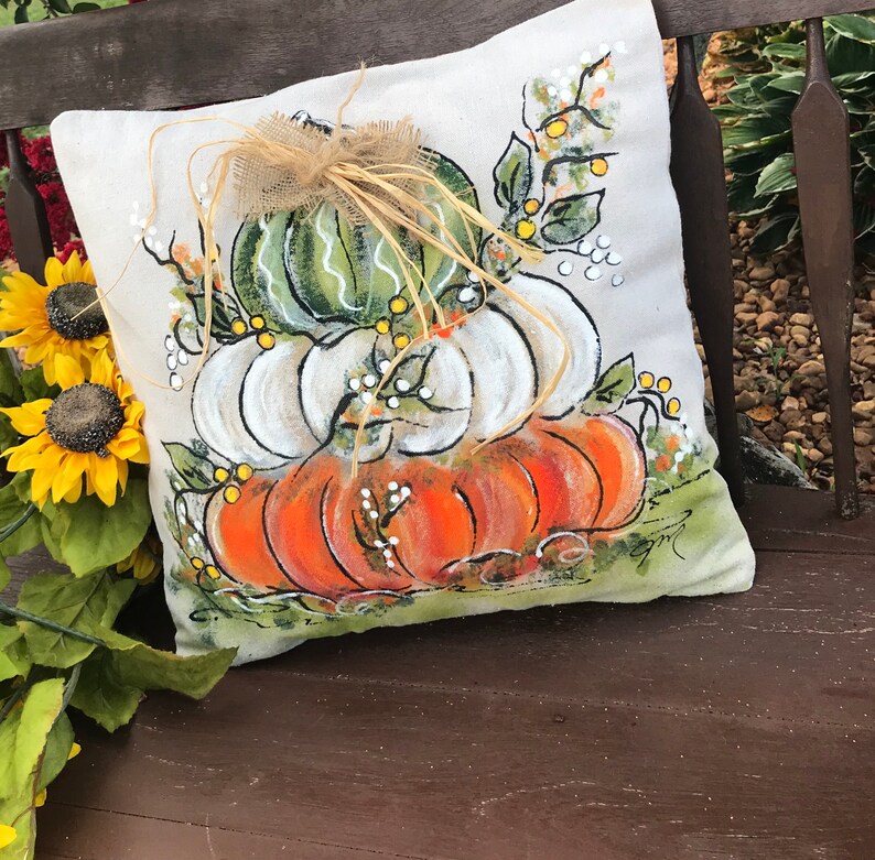 Stacking Pumpkins Fall Pillow Handpainted Pillow Cover Etsy