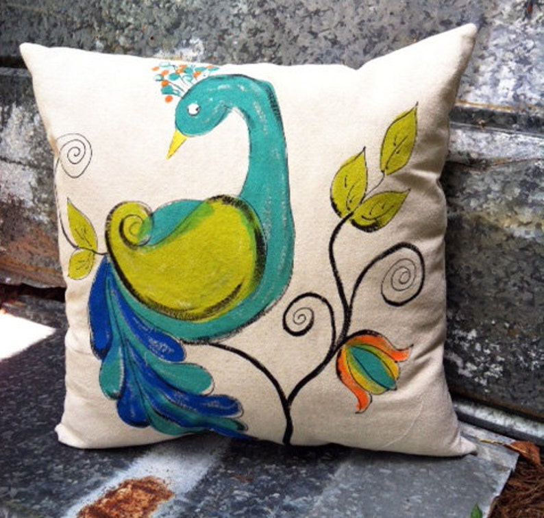 Peacock Pillow Outdoor Cushions Indoor Decorative Pillows Etsy