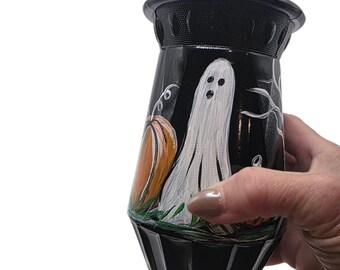 Artisan Hand-Painted Halloween Antique L E Smith Black Amythest Glass Mount  2 Handled Tray 's